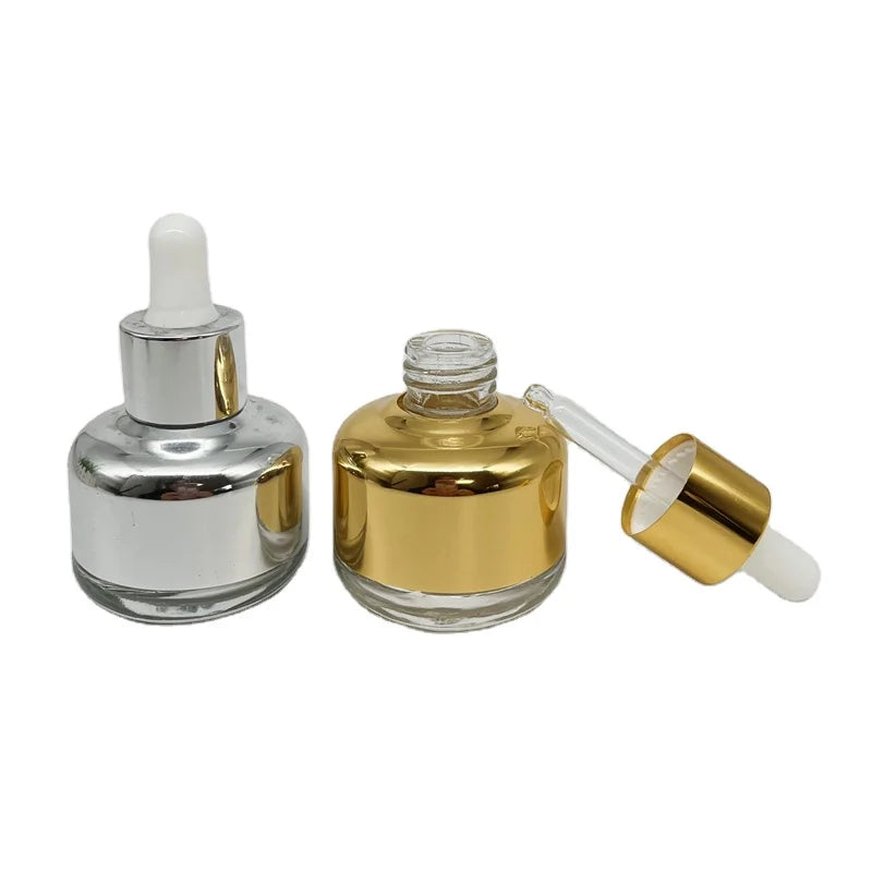 Gold Silver 20ml 30ml 40ml 50ml 60ml Essential Oil Glass Bottles with Golden Silver Droppers