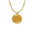 Summer Beach Trip Jewelry Hawaiian Surfer 18K Gold Plated Stainless Steel Disk Wave Pendant Necklace