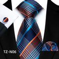 High Quality Customized Neckties Blue Purple Plaid Polyester Tie and Pocket Square Set for Men