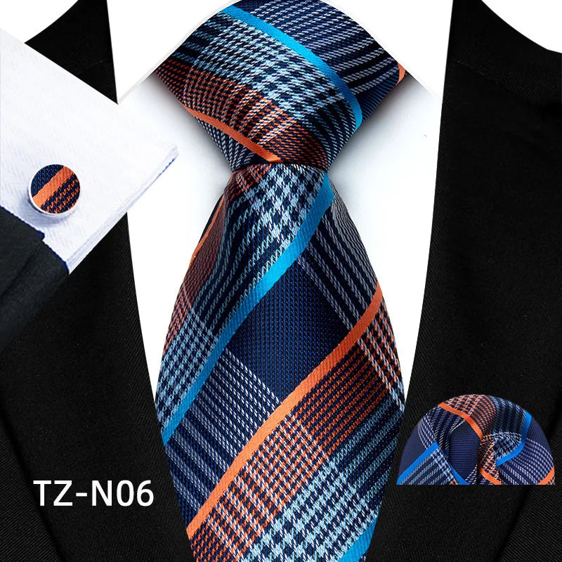 High Quality Customized Neckties Blue Purple Plaid Polyester Tie and Pocket Square Set for Men