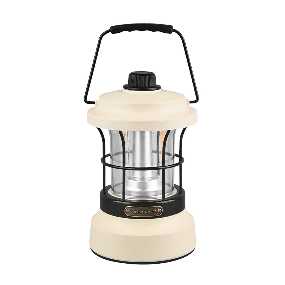 Vintage Retro Portable LED Camping Lantern Type-C Rechargeable Dimmable Hanging Tent Garden Yard Hiking for Campers