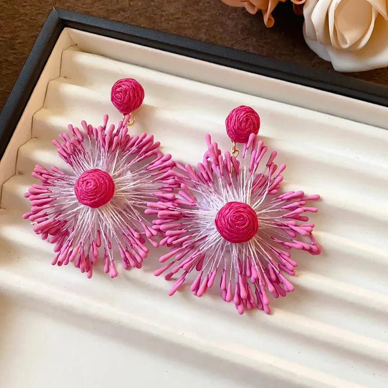 Fashion Sweet Fabric Flower Vacation Style Earrings for Jewelry Shop Women Wholesale N250823
