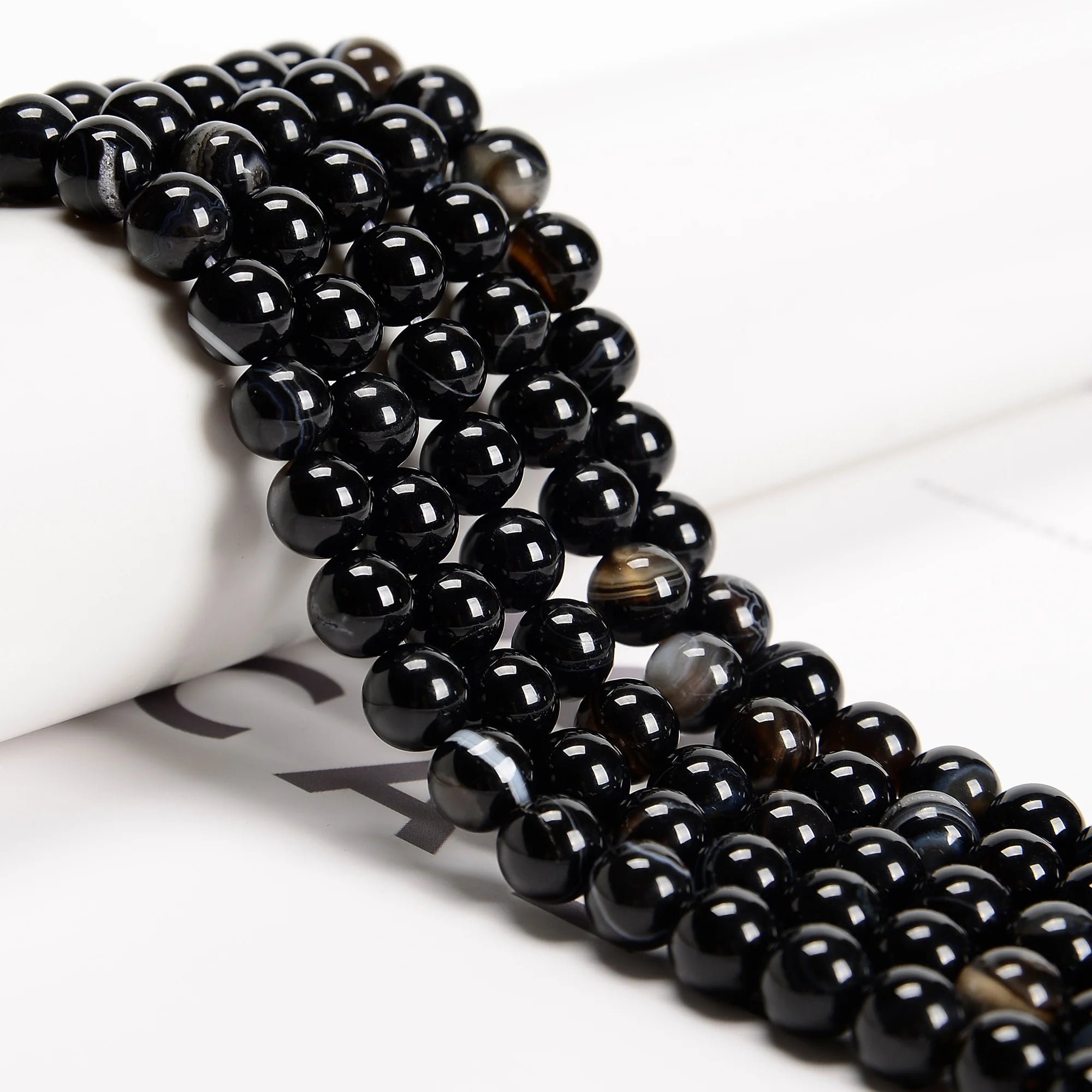 Hot Sale 6mm 8mm 10mm Black Stripe Agate Gemstone Beads String Loose Smooth Round Black Banded Agate Beads for Jewelry Making