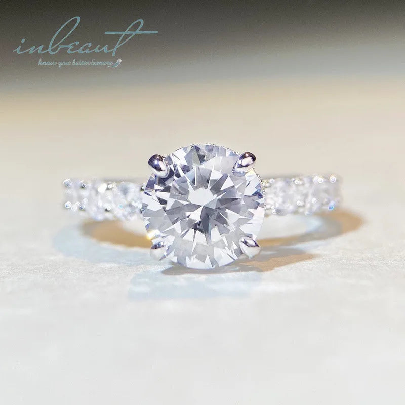 Silver 925 Original 3 Carat Round Brilliant Cut Diamond Test Past D Color Moissanite 4 Claws Ring for Wedding Gift Fine Jewelry