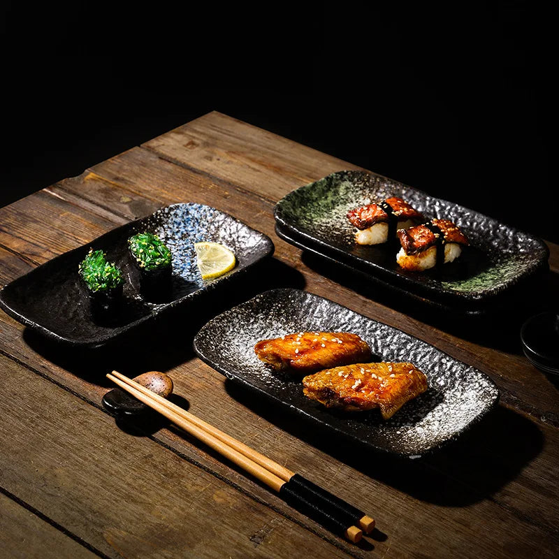 4.8 Inch Irregular Side Rectangular Porcelain Dinnerware Eco-Friendly Restaurant Ware Flat Ceramic Plate for Sushi Fashion Style