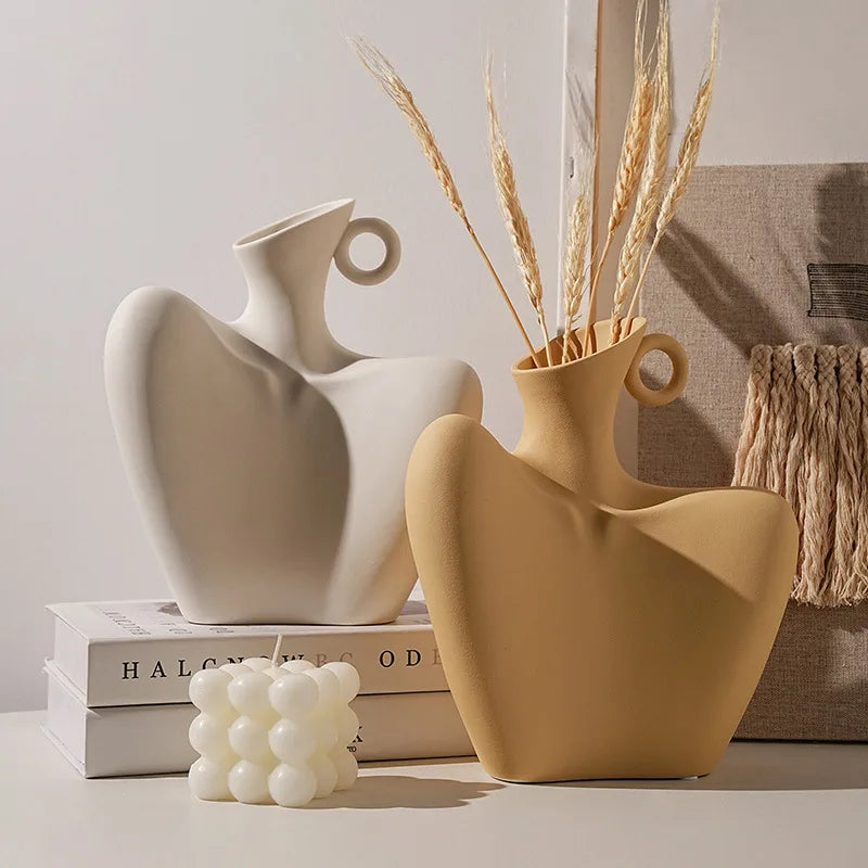 Ins Hot Selling Creative Matte Ceramic Vases Home Decorations Ornaments Living Room Art Human Body Clavicle Vases