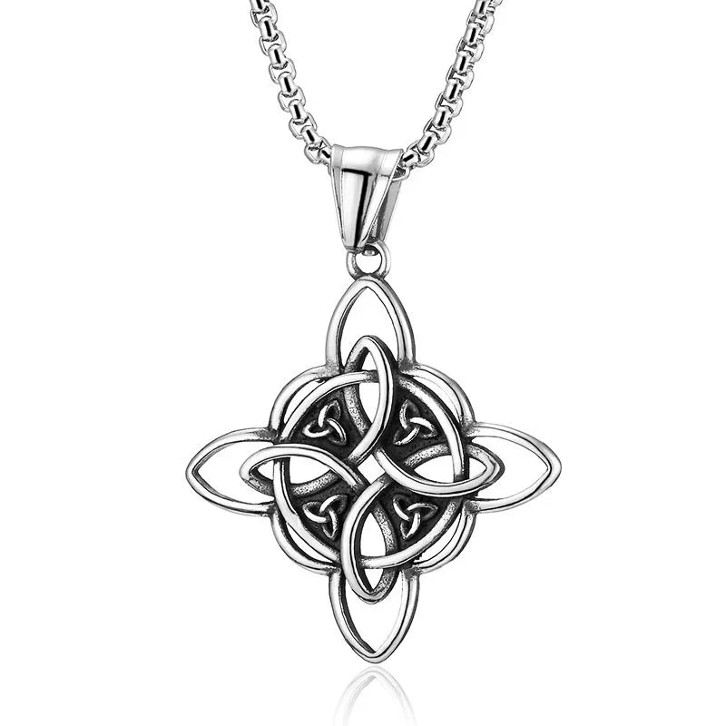 Vintage Viking Celtic Knot Pendant Stainless Steel Jewelry Necklace for Men Women Magic Knot Pagan Wicca Symbol Pendant Necklace