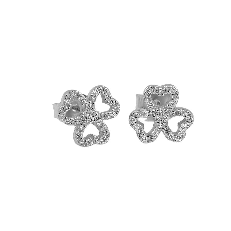 Cubic Zirconias pink Rose Gold Plated 925 Sterling Silver Stud Jewelry 3 Leaf Lucky Flower Heart Clover Earrings for Girls
