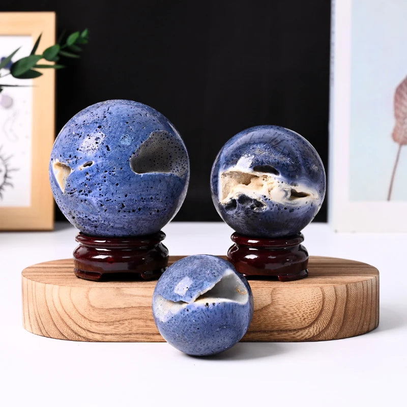 New Arrival Natural Blue Coral Spheres Hand Polished Crystal Healing Stone Sphere Ball for Fengshui Decoration