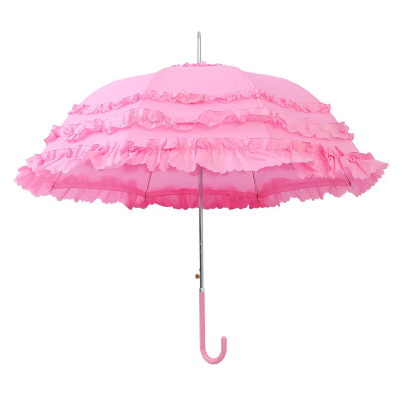 Elegant Lolita Lace Pagoda Wedding Umbrella 3-Layer Vintage Long Handle Sunshade Rain Shine Ladies Princess Fashion umbrella