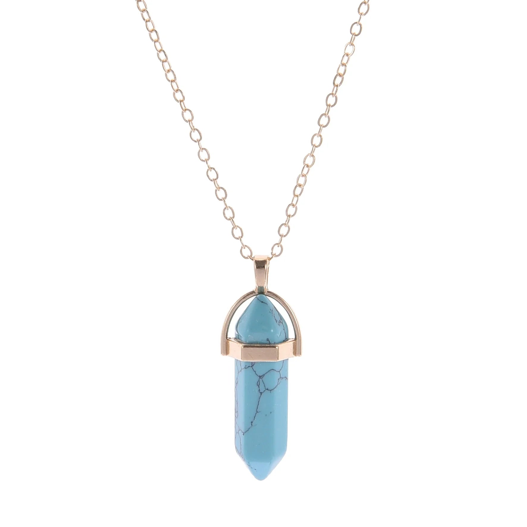Hot Selling Fashion Crystal Natural Stone Pendant Necklace with Gold Plating Bullet Head Turquoise for Women for Parties