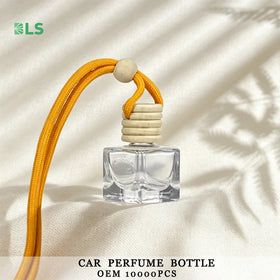 Wholesale Custom 10ml Empty Car Perfume Bottle Transparent Square Hanging Car Diffuser Bottle With Wooden Cover-MOQ10000PCS