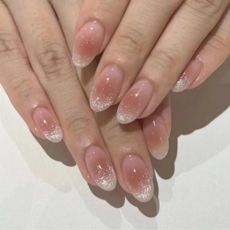 Nude Glitter Cat Eye Effect Oval Press on Nails 24pcs Wholesale Nails Press on Nails