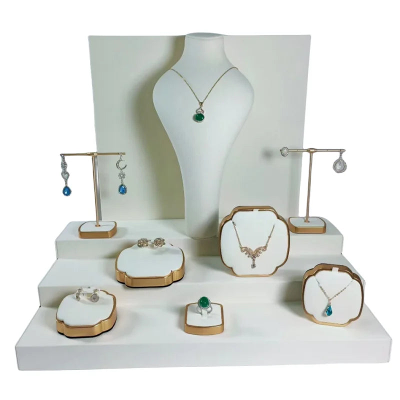 Cheap Jewelry Window Display Props Luxury Black Microfiber Earrings Necklace Ring Fashion Jewelry Storage Stands