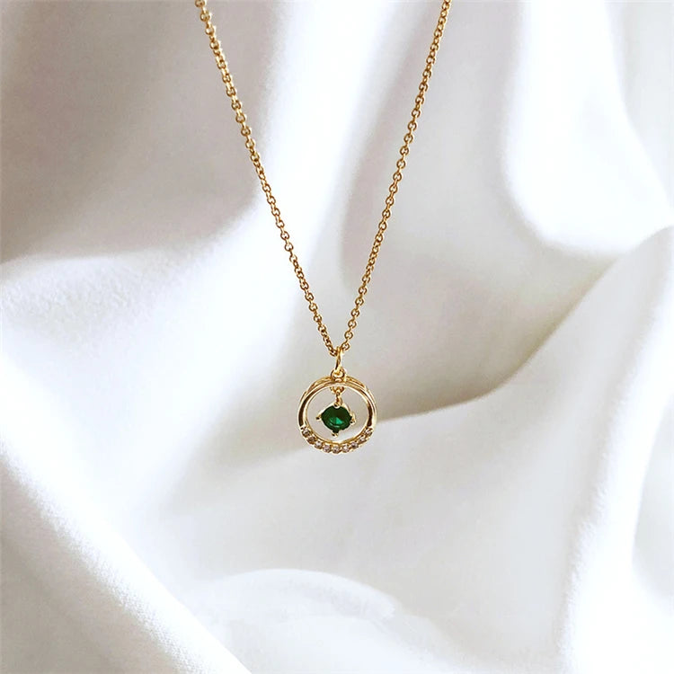 Yellow Gold Plated Round Pendant Sterling Silver Jewelry Green Zircon Necklace Wholesale