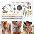 Flash Gold Metallic Temporary Tattoos for Women Girls Waterproof Gold Silver Tattoo Stickers for Beach Festivals