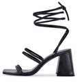 Elegant Women Sandals Black White Block Chunky Heel Square Toe Lace up High Heels Party Evening Ladies Shoes