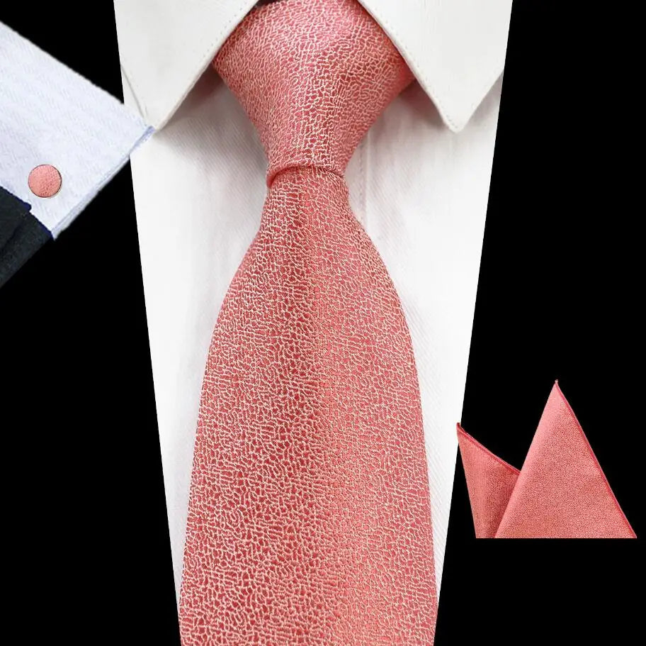 Classic Mens Tie Set Solid Color Neckties Handkerchief Cufflinks Set