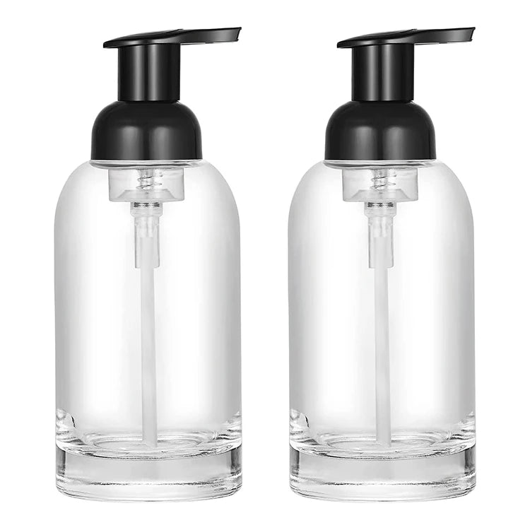 250ml 350ml Thick Bottom Clear Round Hand Wash Foaming Pump Glass Bottle With Plastic Pump Refillable Liquid Hand Soap Dispenser