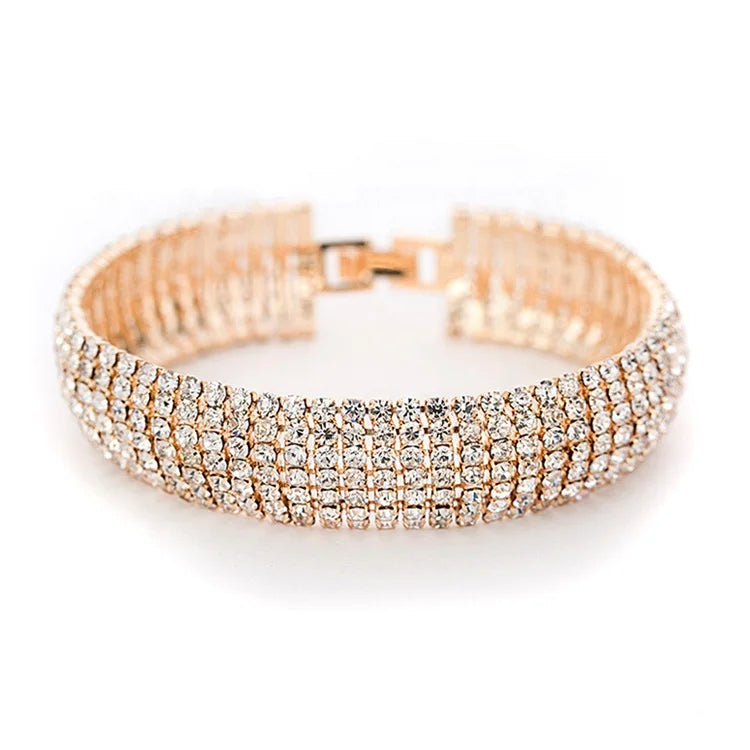 Women's Classic Gold-Plated Rhinestone Bracelet Top Sale Fashion Cuff for Wedding Prom or Bikini Competition