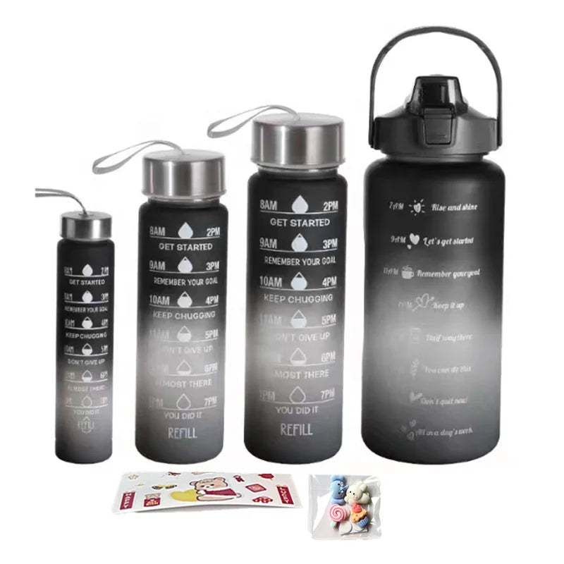 Workout Sport Custom Logo 4 in 1 Water Bottle With Time Marker Plastic 2L Plastic Bicycle Water Bottles with Straw