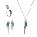 Daidan Mothers Day 3 Piece New Fashion Bar Shaped Emerald Green Zircon Necklace Gemstone Rings Earrings Jewelry Sets