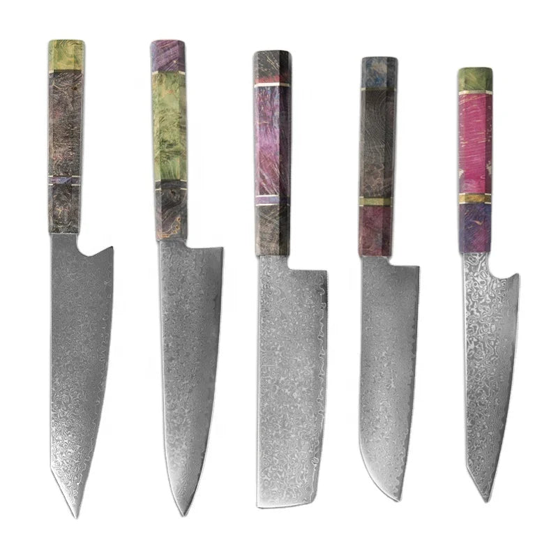 Hot Sale High-End Damascus Steel Kiritsuke Chef Knife with Stabilized Wood Handle Nakri Knives for Professional Chefs