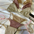 Summer Solid Color Thong Bikini Luxury LUREX Fabric 2 Piece Set Women Seamless Quick Dry Spandex/Nylon