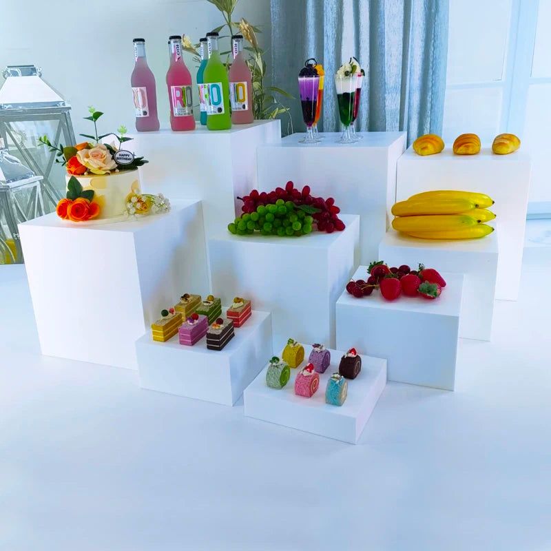 9pcs Set White Acrylic Buffet Display Nesting Cube Food Display Acrylic Risers for Wedding Party