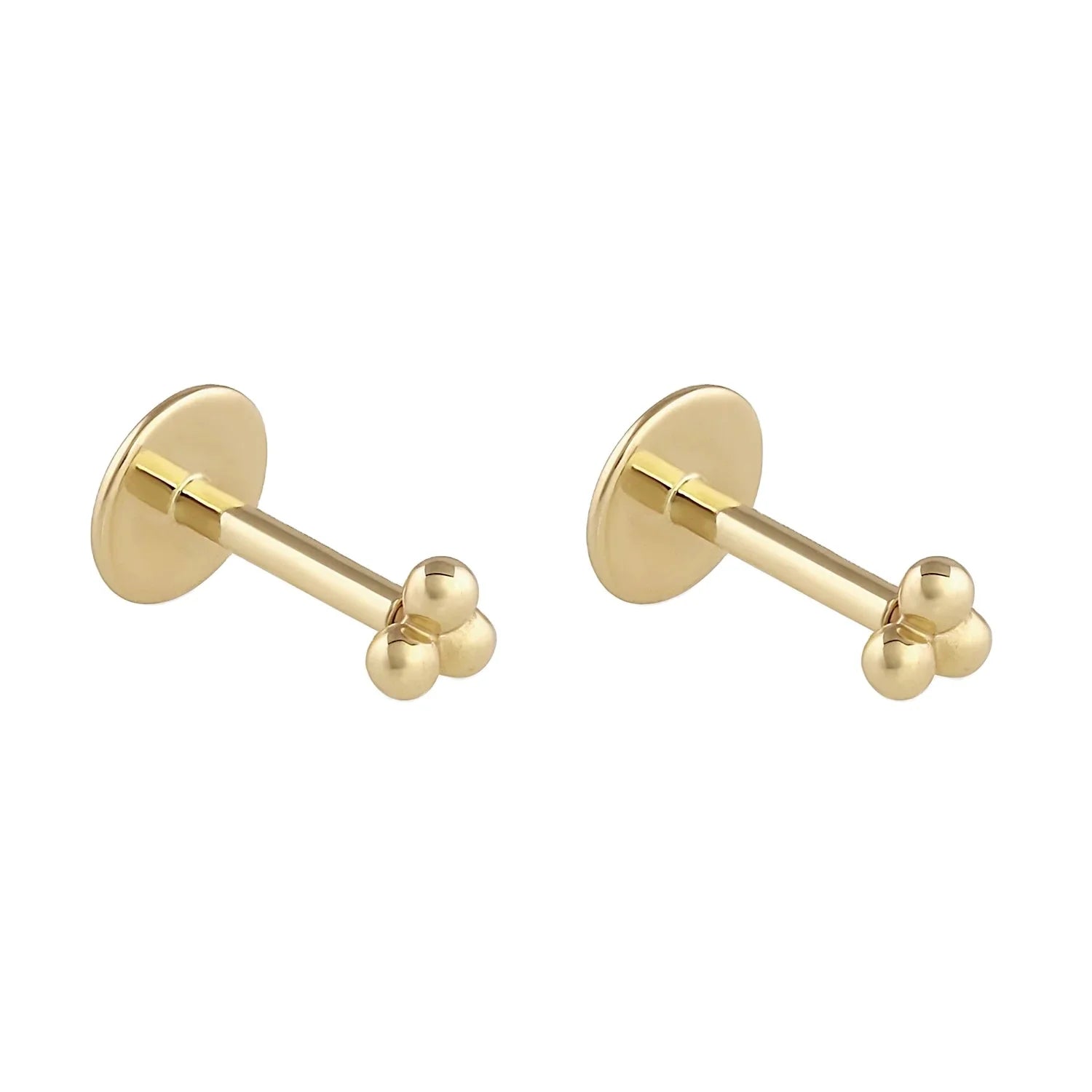 New Design 18K Gold Plated Trio Ball Threaded Flat Screw Back Stud Earrings for Girls in 925 Sterling Silver