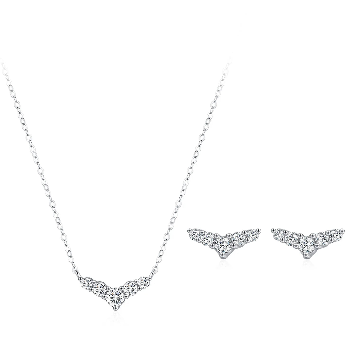 Exquisite Fishtail Earrings and Necklace 2pcs Set S925 Silver Full Diamond Wing Shape Jewelry Set for Women's Fine Jewelry