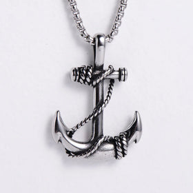 Vintage Antique Stainless Steel Link Chain Necklace with Gold Plated Anchor for Men Gift