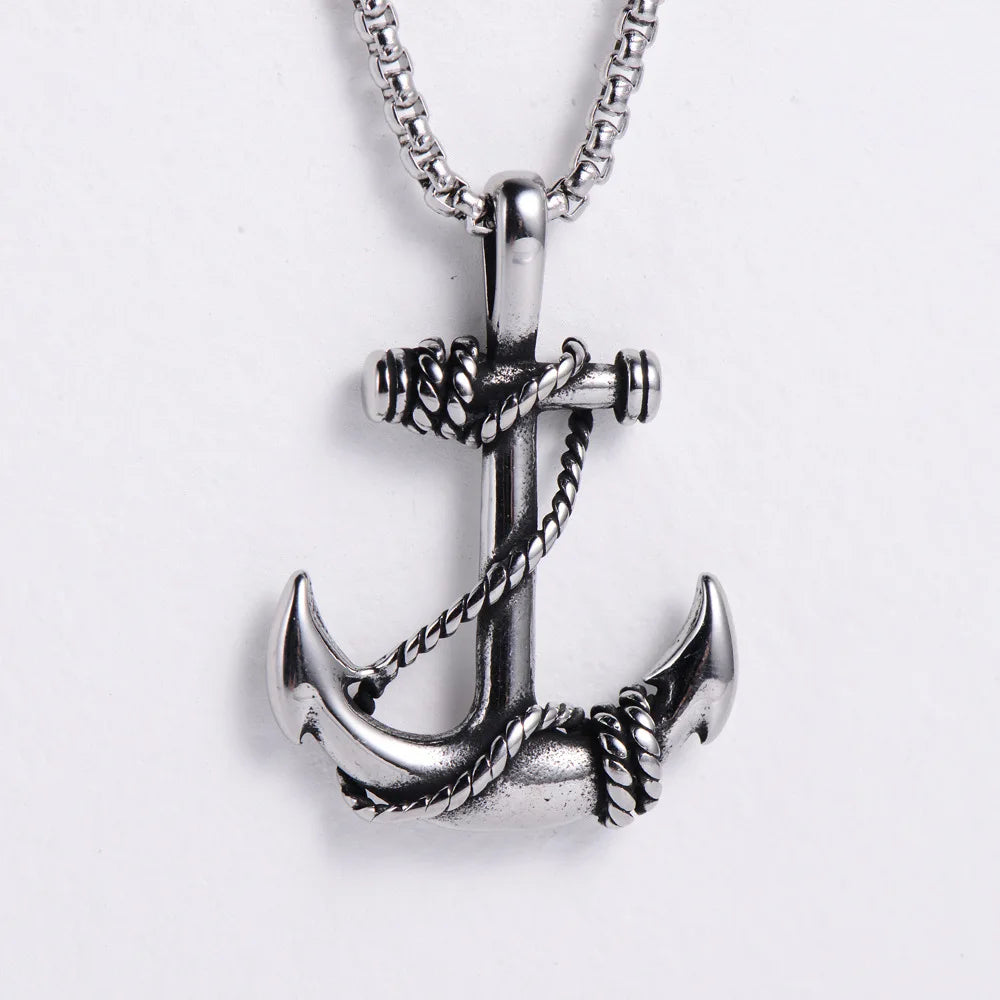 Vintage Antique Stainless Steel Link Chain Necklace with Gold Plated Anchor for Men Gift