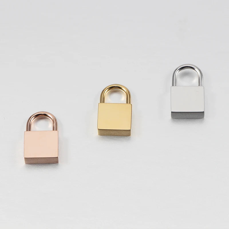 18K Gold Plated  Mirror Polished Stainless Steel 3D Custom Logo Charms Blank Lock Pendants