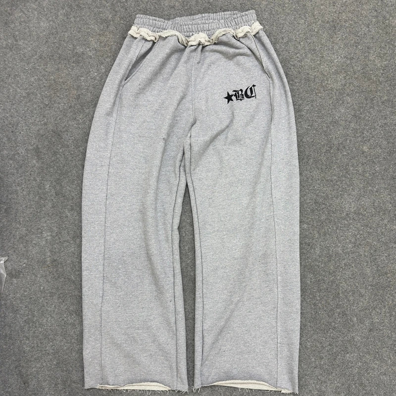 Custom Manufactuturer Screen Printing Pants Jogger French Terry 500 GSM Overweight Baggy Pants Distressed Men Sweatpants