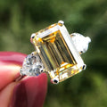925 Sterling Silver Custom Engagement Rings for Women Lab-Created 12*8MM Emerald Cut Yellow Sapphire for Wedding and Party