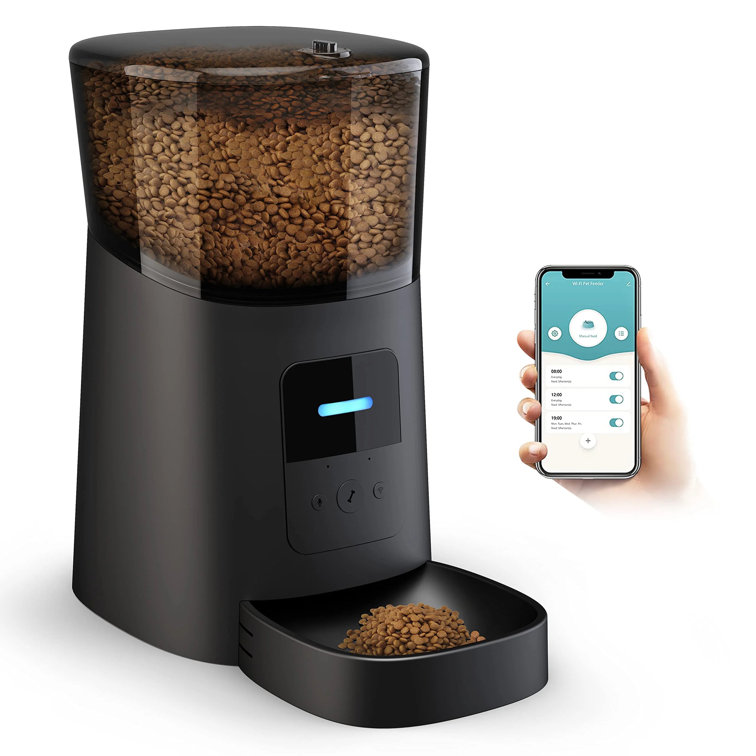 Raffy Pet Supplies 6L Automatic Food Dispenser WiFi-Controlled Cat Dog Feeder Low Food Sensor Voice Recorder Charge Plastic