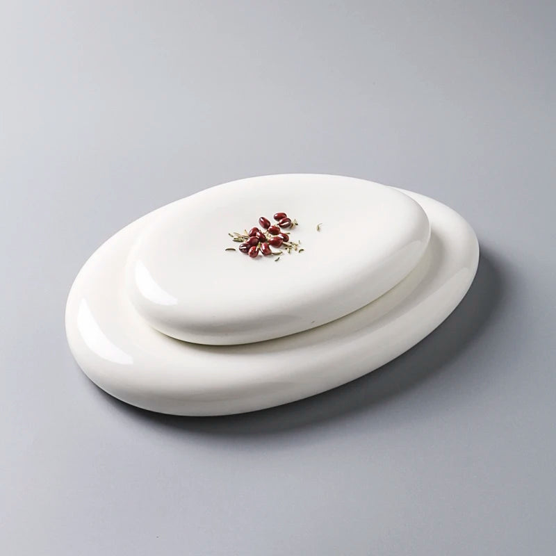 Eco-Friendly Creative Porcelain Wedding Supplies Triangle Cobblestone Oval Plate Catering Dinnerware for Restaurant Disposable