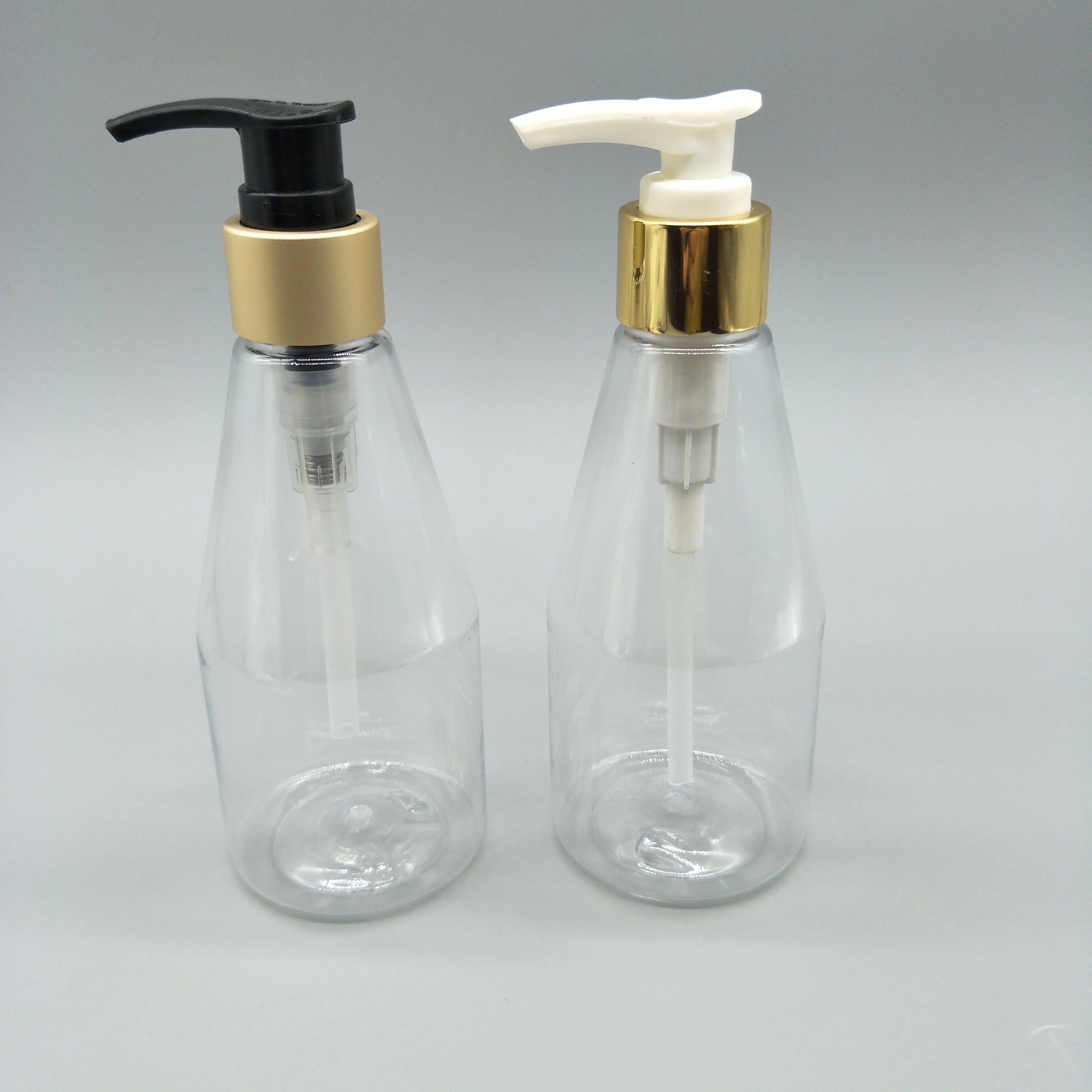 Transparent PET Plastic Bottle Aluminum Silver Golden Spray Pump 200ml Custom Color Screen Printed Lotion Shampoo Face Cream