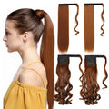 100g Ombre Mixed Color 22 Inch Hairpiece Straight Curly Synthetic Wrap Around Ponytail Extensions for Women Daily Use
