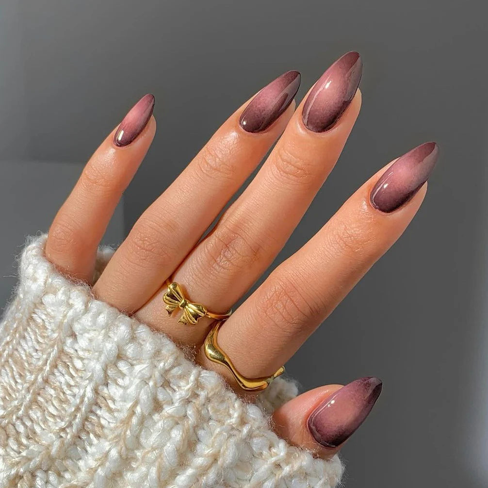 Custom Design Fake False Nails With Brown Ombre Center Wholesale Autumn Fall Winter Almond Private Label Press on Finger Nails
