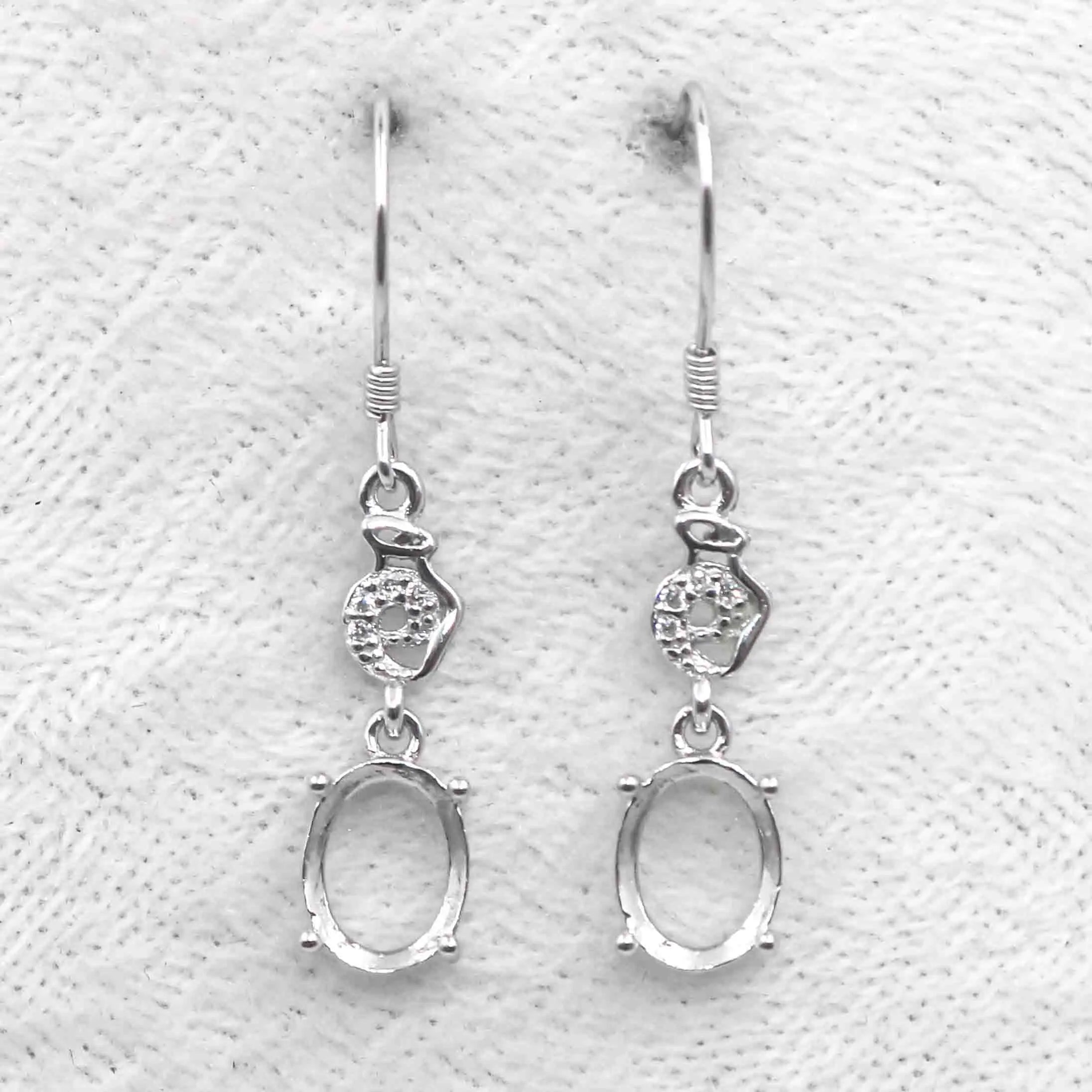 Sterling Silver 7*9mm Semi Mount Hook Earrings Empty Support Blank Claws Setting S925 Base Without Center Stone for DIY Inlay