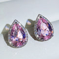 Huitan New Arrivals Silver Plated Pink CZ Cubic Zirconia Crystal Pear Shaped Stud Pierced Earrings for Women Brides