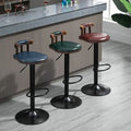 Creative Retro Midcentury Industrial Iron Frame Leather Swivel Chair High Bar Stool Adjustable Cushion Dining Living Room Home