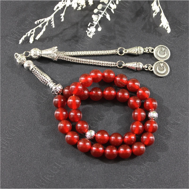 Onyx Prayer Rosary Bracelet 33 Natural Agate Prayer Beads Religious Gifts for Dhikr Ceremony Eid Al-Fitr Islam Muslim Worship