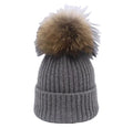 Big Raccoon Fur Ball Knitted Wool Hat Women and Kids Knit Beanie Cap Winter Pom Poms Winter Fur Hat