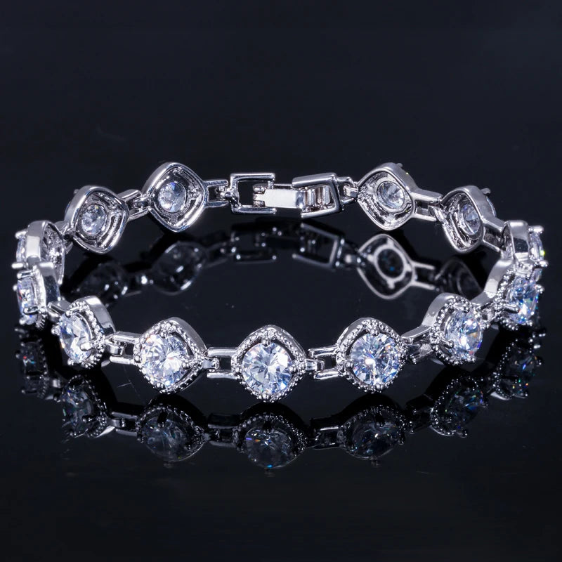 High Quality Round Cubic Zircon Ethiopian Women Wrist Jewelry Accessories Wedding Link Bangles Bracelets with Extender Clasp