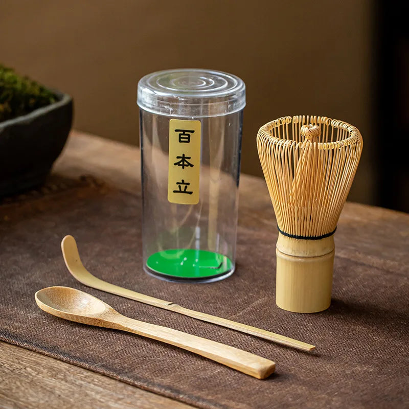 Handmade Natural Bamboo Matcha Tea Whisk Set with Traditional Ceramic Scoop Stand Coffee & Tea Traditional Japanese Chasen