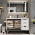 New Arrival Modern Antibacterial Eco-Friendly Water Resistant Lacquer Finish Bathroom LED Mirror Cabinet Vanity Solid Wood