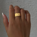 Dazan Autumn Winter New Ins Trendy 18k Pvd Gold Plated Stainless Steel Tarnish Free Vintage Embossed OOTD Ring for Women